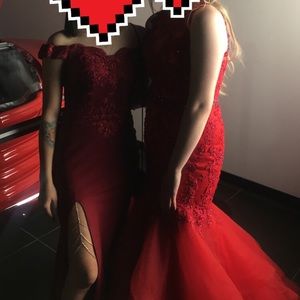 Red off the shoulder prom dress